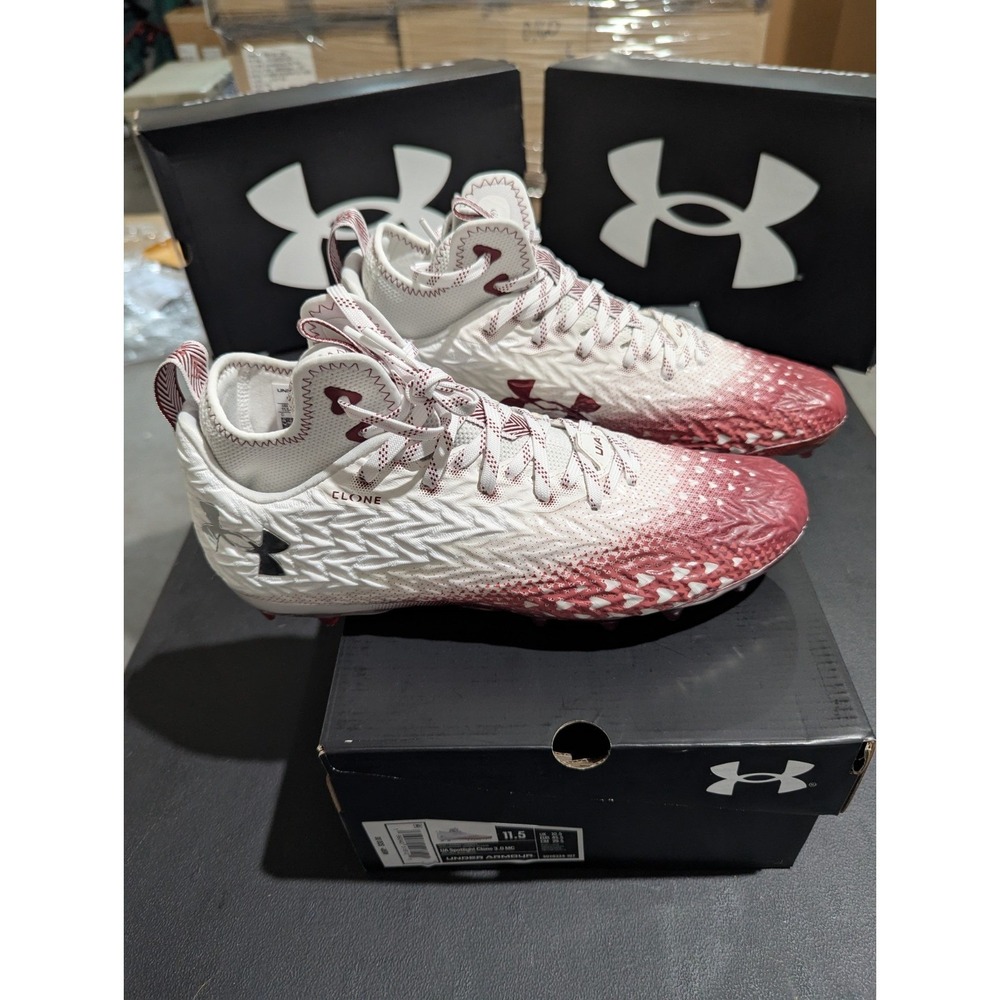 Under Armour Spotlight Clone 3.0 MC Football Cleats Mens 10.5 White/Red
